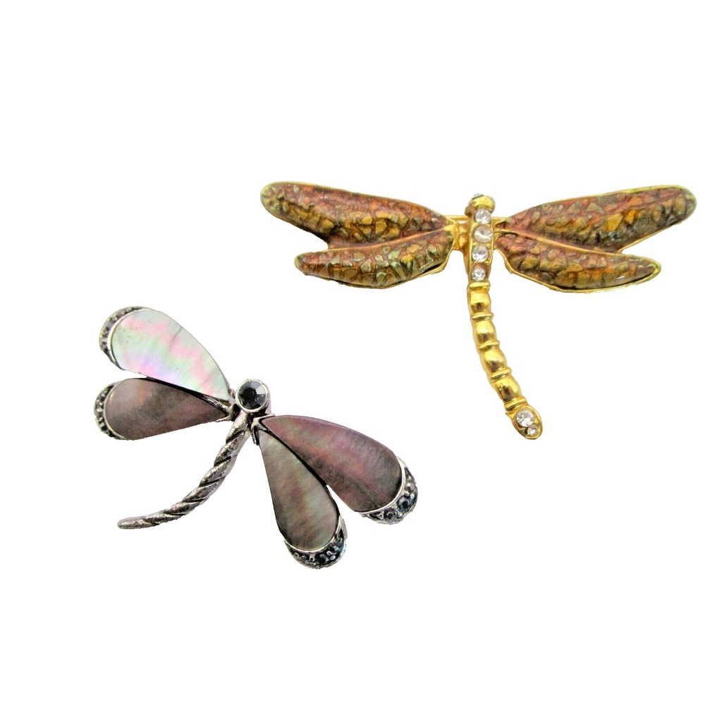 Vintage Dragonfly Brooch Lot of 2 Signed SJ St John? & Monet Rhinestone